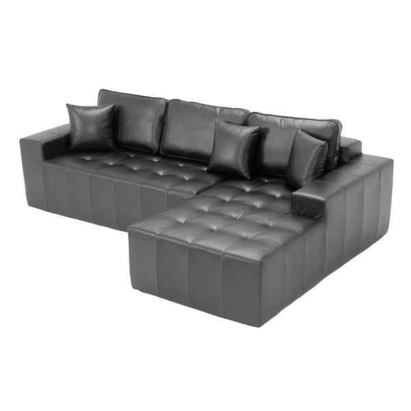 English Elm Faux Leather L-Shaped Sectional Sofa Bed with Corner Chaise for Living Room Black - A W5532S00049