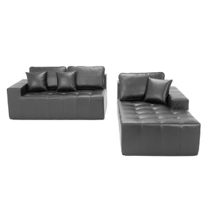 English Elm Faux Leather L-Shaped Sectional Sofa Bed with Corner Chaise for Living Room Black - A W5532S00049