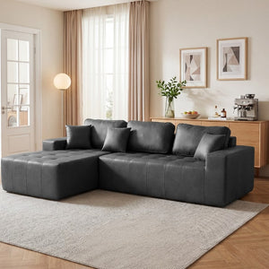 English Elm Faux Leather L-Shaped Sectional Sofa Bed with Corner Chaise for Living Room Black - B W5532S00050
