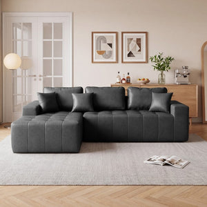 English Elm Faux Leather L-Shaped Sectional Sofa Bed with Corner Chaise for Living Room Black - B W5532S00050