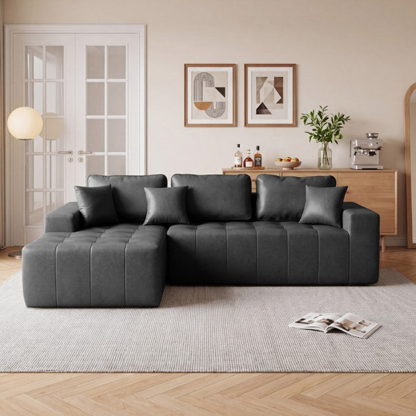 English Elm Faux Leather L-Shaped Sectional Sofa Bed with Corner Chaise for Living Room Black - B W5532S00050