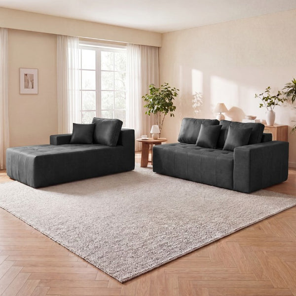 English Elm Faux Leather L-Shaped Sectional Sofa Bed with Corner Chaise for Living Room Black - B W5532S00050