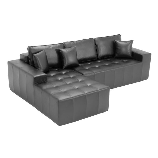 English Elm Faux Leather L-Shaped Sectional Sofa Bed with Corner Chaise for Living Room Black - B W5532S00050