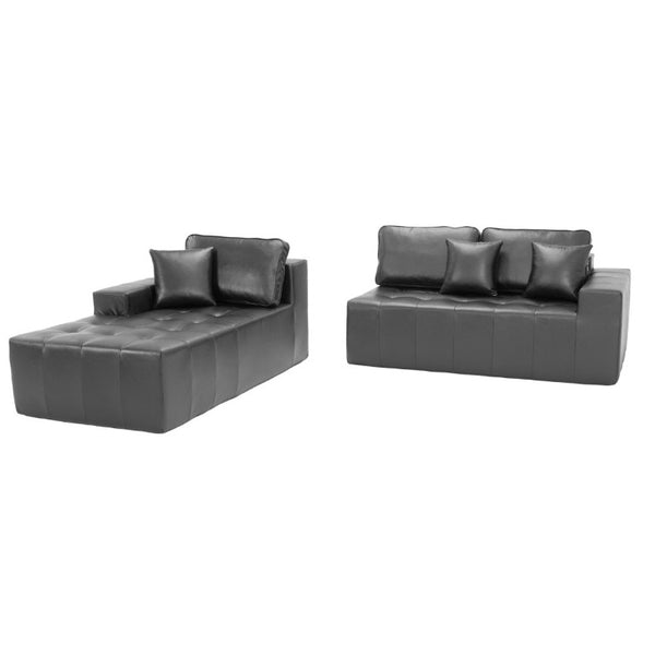 English Elm Faux Leather L-Shaped Sectional Sofa Bed with Corner Chaise for Living Room Black - B W5532S00050