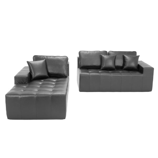 English Elm Faux Leather L-Shaped Sectional Sofa Bed with Corner Chaise for Living Room Black - B W5532S00050