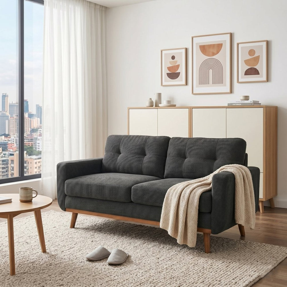 English Elm 65-inch Two-seat Loveseat with Tufted Nubby Fabric and Tapered Solid Wood Legs Dark Grey W5568P478796