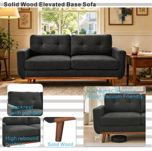 English Elm 65-inch Two-seat Loveseat with Tufted Nubby Fabric and Tapered Solid Wood Legs Dark Grey W5568P478796