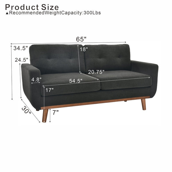 English Elm 65-inch Two-seat Loveseat with Tufted Nubby Fabric and Tapered Solid Wood Legs Dark Grey W5568P478796