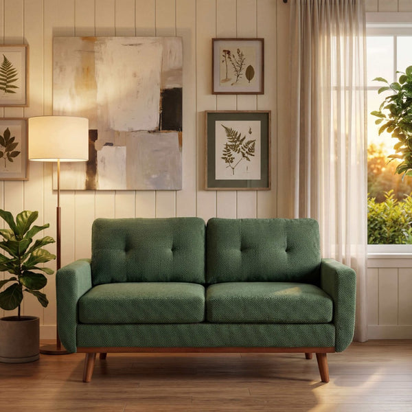 English Elm 65-inch Two-seat Loveseat with Tufted Nubby Fabric and Tapered Solid Wood Legs Dark Green W5568P478799