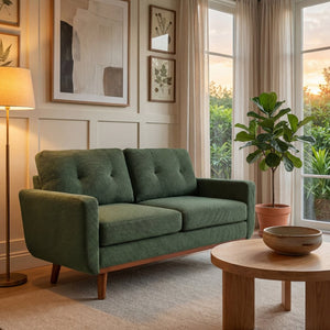 English Elm 65-inch Two-seat Loveseat with Tufted Nubby Fabric and Tapered Solid Wood Legs Dark Green W5568P478799