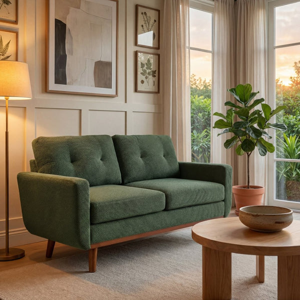 English Elm 65-inch Two-seat Loveseat with Tufted Nubby Fabric and Tapered Solid Wood Legs Dark Green W5568P478799