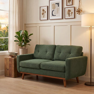 English Elm 65-inch Two-seat Loveseat with Tufted Nubby Fabric and Tapered Solid Wood Legs Dark Green W5568P478799