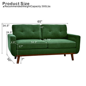 English Elm 65-inch Two-seat Loveseat with Tufted Nubby Fabric and Tapered Solid Wood Legs Dark Green W5568P478799