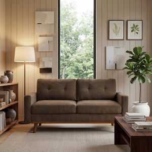 English Elm 65-inch Two-seat Loveseat with Tufted Nubby Fabric and Tapered Solid Wood Legs Coffee W5568P478801