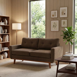 English Elm 65-inch Two-seat Loveseat with Tufted Nubby Fabric and Tapered Solid Wood Legs Coffee W5568P478801