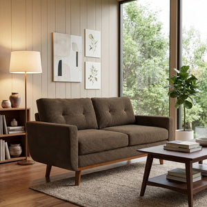 English Elm 65-inch Two-seat Loveseat with Tufted Nubby Fabric and Tapered Solid Wood Legs Coffee W5568P478801