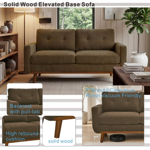 English Elm 65-inch Two-seat Loveseat with Tufted Nubby Fabric and Tapered Solid Wood Legs Coffee W5568P478801