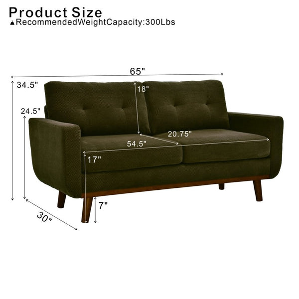 English Elm 65-inch Two-seat Loveseat with Tufted Nubby Fabric and Tapered Solid Wood Legs Coffee W5568P478801