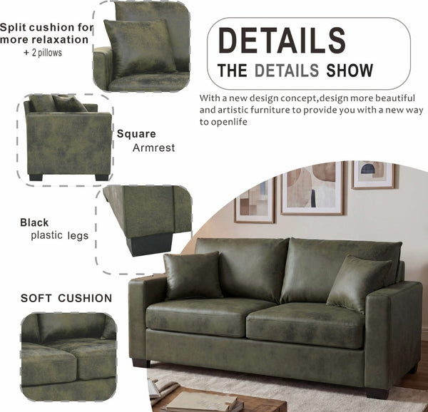 English Elm This Diamond-quilted Two-seat Sofa Offers Foil Fabric Comfort for Modern Compact Living Olive Green W5568P486922