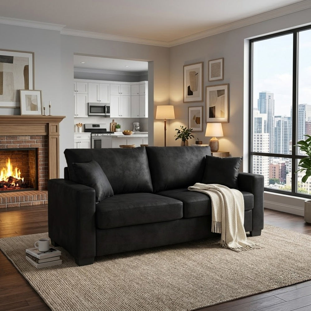 English Elm This Diamond-quilted Two-seat Sofa Offers Foil Fabric Comfort for Modern Compact Living Black W5568P486923