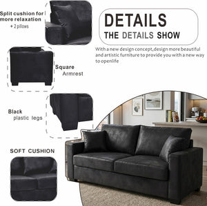 English Elm This Diamond-quilted Two-seat Sofa Offers Foil Fabric Comfort for Modern Compact Living Black W5568P486923