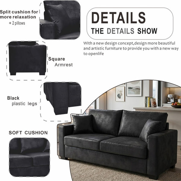 English Elm This Diamond-quilted Two-seat Sofa Offers Foil Fabric Comfort for Modern Compact Living Black W5568P486923