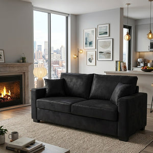 English Elm This Diamond-quilted Two-seat Sofa Offers Foil Fabric Comfort for Modern Compact Living Black W5568P486923