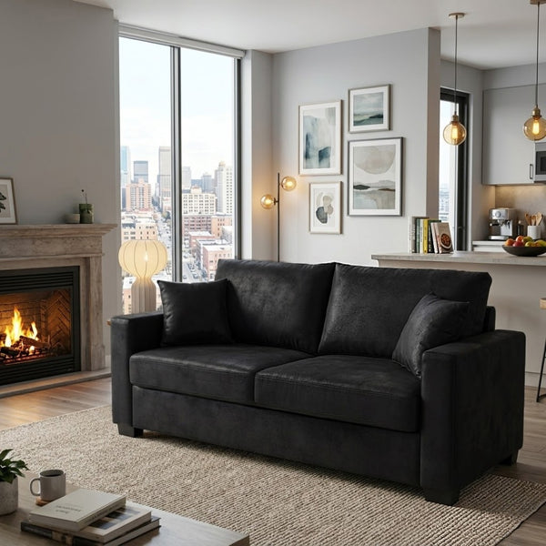 English Elm This Diamond-quilted Two-seat Sofa Offers Foil Fabric Comfort for Modern Compact Living Black W5568P486923