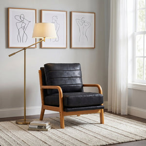 English Elm Foil Fabric Accent Chair Solid Wood Frame Memory Foam Seat Minimalist Bedroom Lounge Black W5568P506741