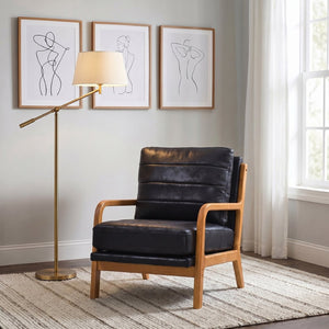English Elm Foil Fabric Accent Chair Solid Wood Frame Memory Foam Seat Minimalist Bedroom Lounge Black W5568P506741