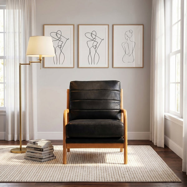 English Elm Foil Fabric Accent Chair Solid Wood Frame Memory Foam Seat Minimalist Bedroom Lounge Black W5568P506741
