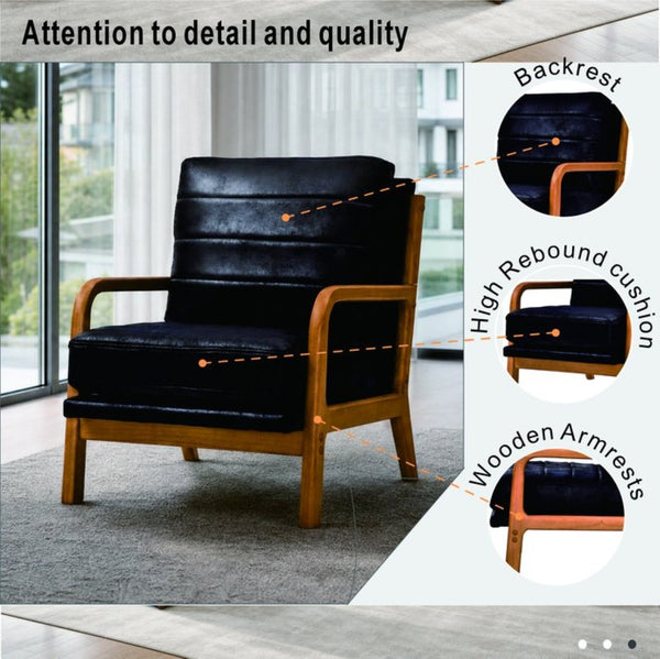 English Elm Foil Fabric Accent Chair Solid Wood Frame Memory Foam Seat Minimalist Bedroom Lounge Black W5568P506741