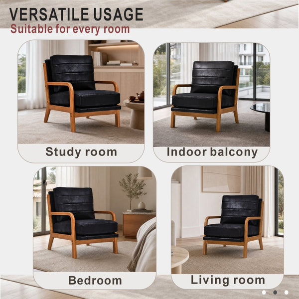English Elm Foil Fabric Accent Chair Solid Wood Frame Memory Foam Seat Minimalist Bedroom Lounge Black W5568P506741