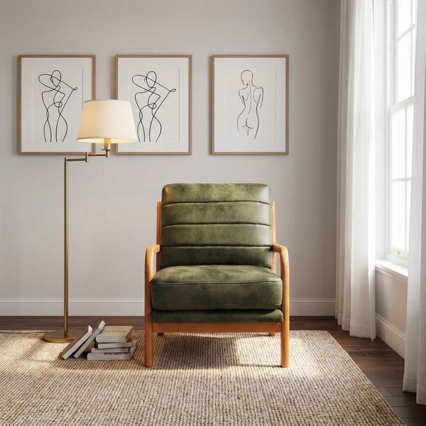 English Elm Foil Fabric Accent Chair Solid Wood Frame Memory Foam Seat Minimalist Bedroom Lounge Olive Green W5568P506746
