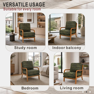 English Elm Foil Fabric Accent Chair Solid Wood Frame Memory Foam Seat Minimalist Bedroom Lounge Olive Green W5568P506746