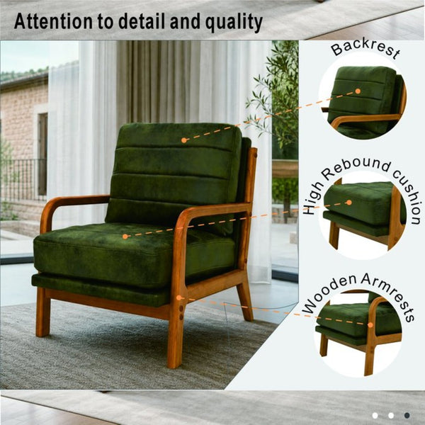 English Elm Foil Fabric Accent Chair Solid Wood Frame Memory Foam Seat Minimalist Bedroom Lounge Olive Green W5568P506746