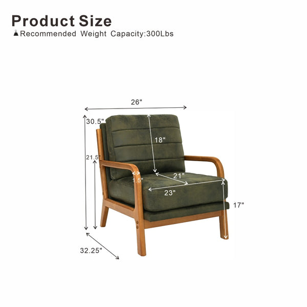 English Elm Foil Fabric Accent Chair Solid Wood Frame Memory Foam Seat Minimalist Bedroom Lounge Olive Green W5568P506746