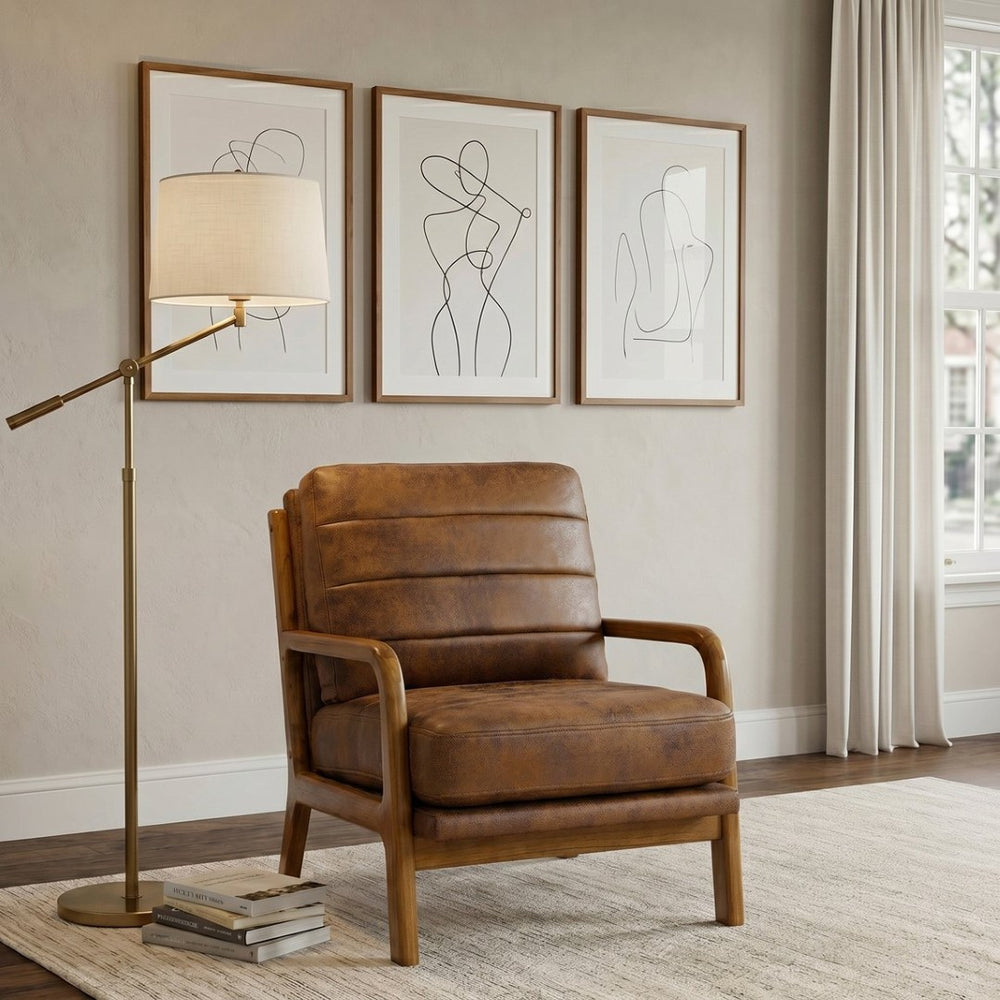 English Elm Foil Fabric Accent Chair Solid Wood Frame Memory Foam Seat Minimalist Bedroom Lounge Light Brown W5568P506758