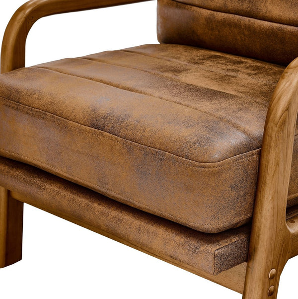 English Elm Foil Fabric Accent Chair Solid Wood Frame Memory Foam Seat Minimalist Bedroom Lounge Light Brown W5568P506758