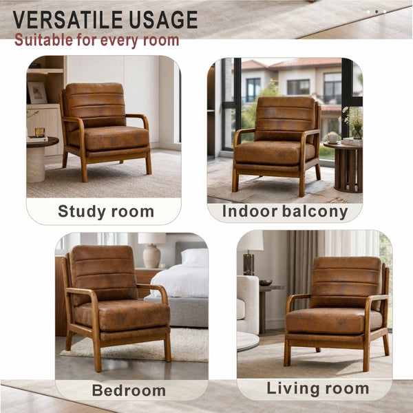English Elm Foil Fabric Accent Chair Solid Wood Frame Memory Foam Seat Minimalist Bedroom Lounge Light Brown W5568P506758