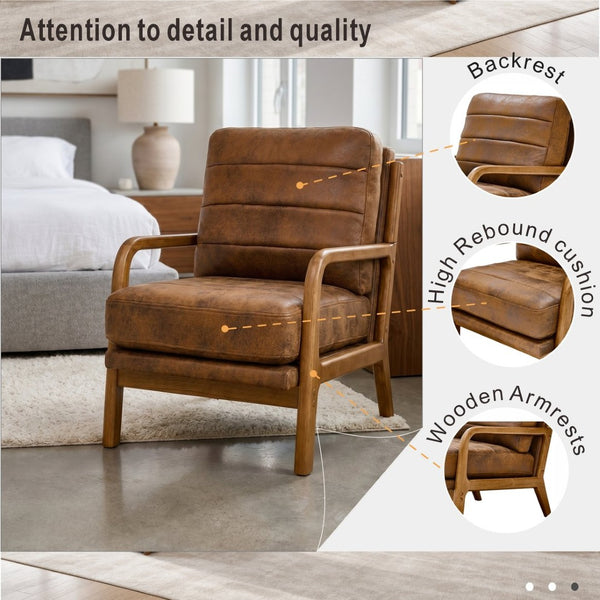 English Elm Foil Fabric Accent Chair Solid Wood Frame Memory Foam Seat Minimalist Bedroom Lounge Light Brown W5568P506758