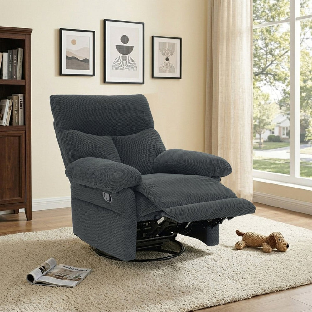 English Elm Modern Overstuffed Swivel Glider Recliner with Textured Fabric for Nursery or Living Room Dark Gray W5568P524450