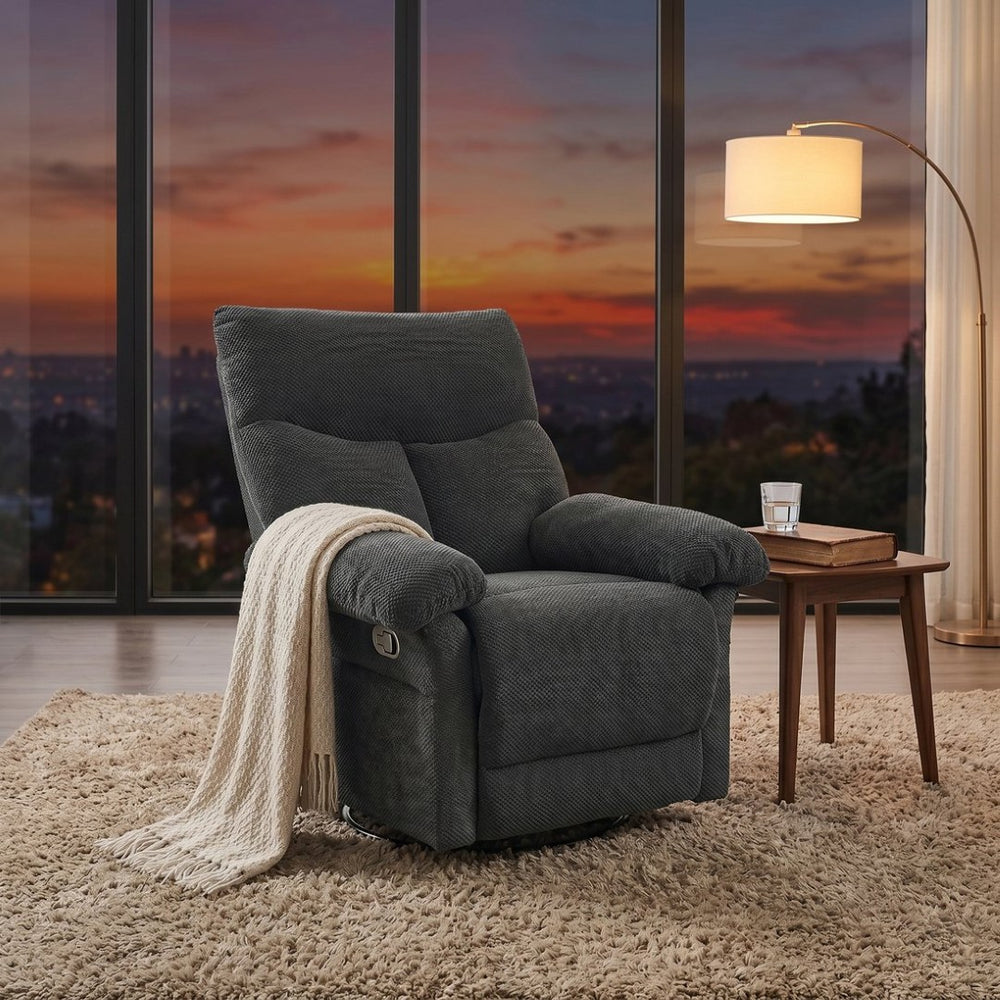 English Elm Modern Overstuffed Swivel Glider Recliner with Textured Fabric for Nursery or Living Room Dark Gray W5568P524450