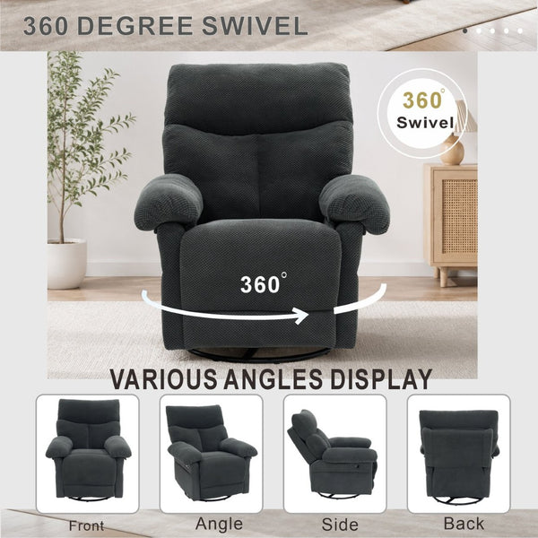 English Elm Modern Overstuffed Swivel Glider Recliner with Textured Fabric for Nursery or Living Room Dark Gray W5568P524450
