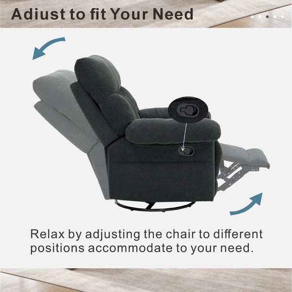 English Elm Modern Overstuffed Swivel Glider Recliner with Textured Fabric for Nursery or Living Room Dark Gray W5568P524450