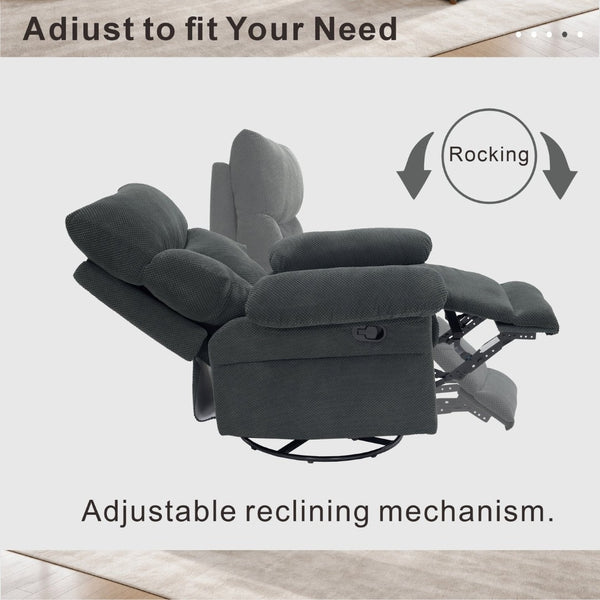 English Elm Modern Overstuffed Swivel Glider Recliner with Textured Fabric for Nursery or Living Room Dark Gray W5568P524450