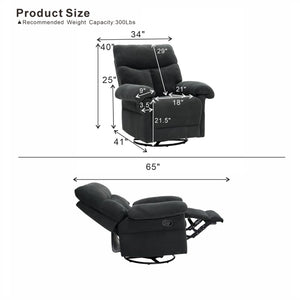 English Elm Modern Overstuffed Swivel Glider Recliner with Textured Fabric for Nursery or Living Room Dark Gray W5568P524450