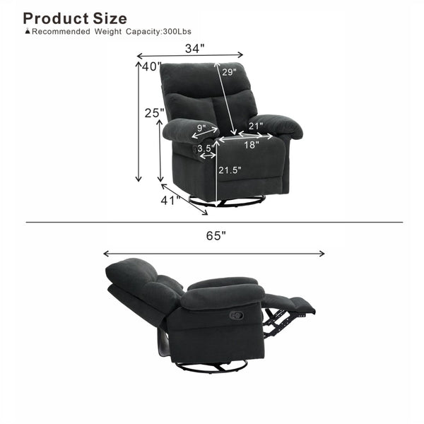 English Elm Modern Overstuffed Swivel Glider Recliner with Textured Fabric for Nursery or Living Room Dark Gray W5568P524450