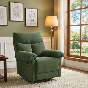 English Elm Modern Overstuffed Swivel Glider Recliner with Textured Fabric for Nursery or Living Room Dark Green W5568P524830