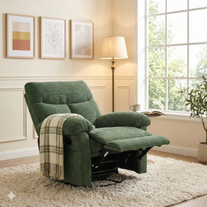 English Elm Modern Overstuffed Swivel Glider Recliner with Textured Fabric for Nursery or Living Room Dark Green W5568P524830